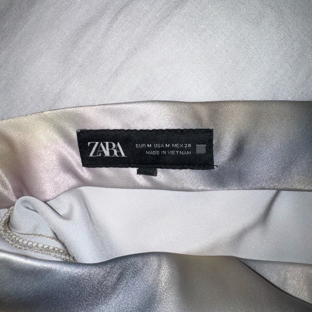 Zara Metallic Silver Satin Material